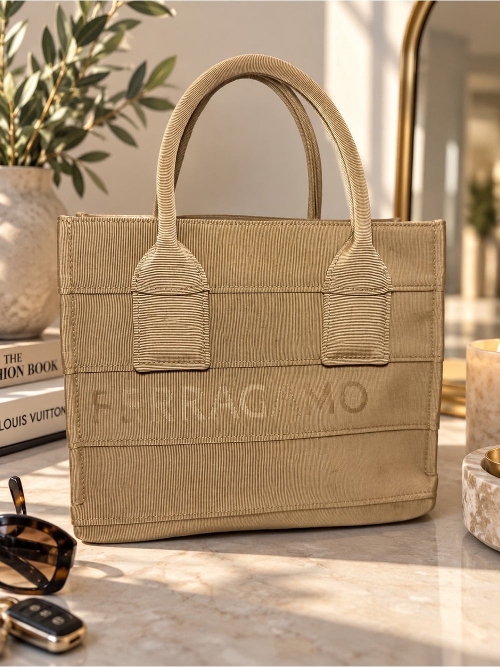 Ferragamo Beige Grosgrain Logo Mini Tote Handbag Italy